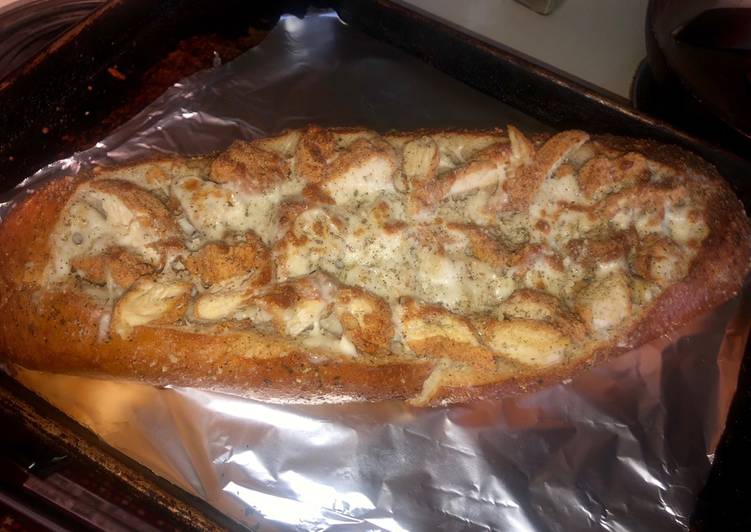 Chicken Alfredo in a garlic parm &amp; herb bread bowl