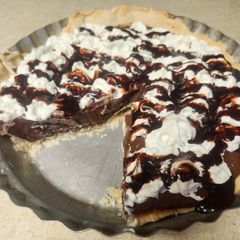 Brad's chocolate peanut butter bar pudding pie A picture of Brad's chocolate peanut butter bar pudding pie.