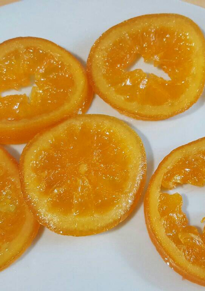 Una foto de Discos de naranjas confitadas