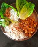 Spicy Thai style chicken steamed rice and lettuce cups
