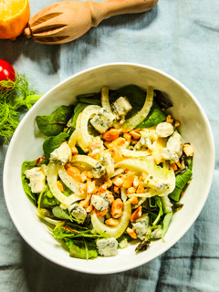A picture of Fennel Lettuce Cashew Salad with Lemon Honey Dressing.