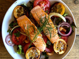 Roast Lemon, Tomato, Fennel and Salmon Salad