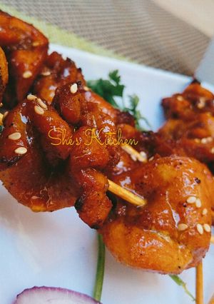A picture of Spicy Honeyglazed Chicken Skewers #charityrecipe#4weekschallenge.