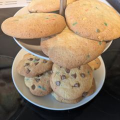 A picture of Chocolate chip and sprinkles cookies.