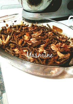 صورة لوصفة لوبيا خضراء مع الدجاح او اللحم سهلة و بنينة😋بدون قطرة ماء