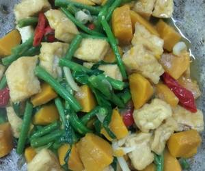 Resep mudah Tumis kacang panjang, tahu &amp;amp; labu kuning Mantul Banget