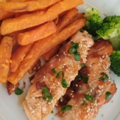 A picture of Wild salmon in sweet sauce.