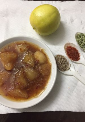 A picture of Lemon ka khatta meetha achaar.