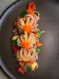 Sweet Potato Fettuccine with Salted Eggs and Octopus