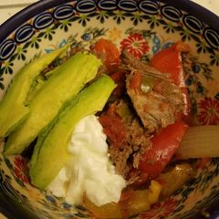 A picture of Slow Cooker Braised Beef and Peppers.