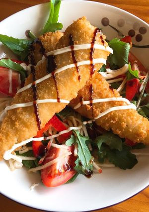 A picture of Crumbed fish salad.