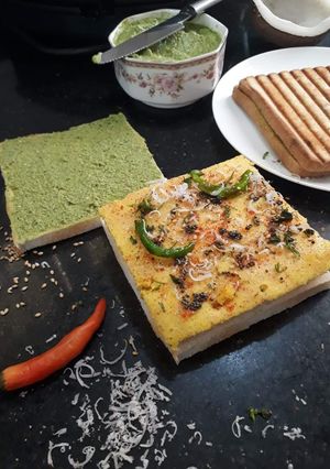 A picture of Dhokla sandwich.