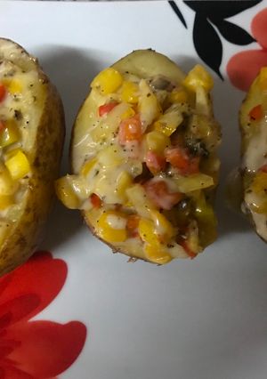 A picture of Roasted stuffed potatoes.