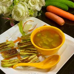 A picture of Marrow Soup with grilled marrow.
