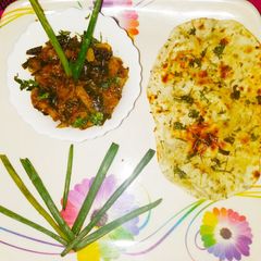 Spring onion with tawa coriander naan A picture of Spring onion with tawa coriander naan.