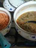Caldillo de pulpa de res picada y sopa de coditos
