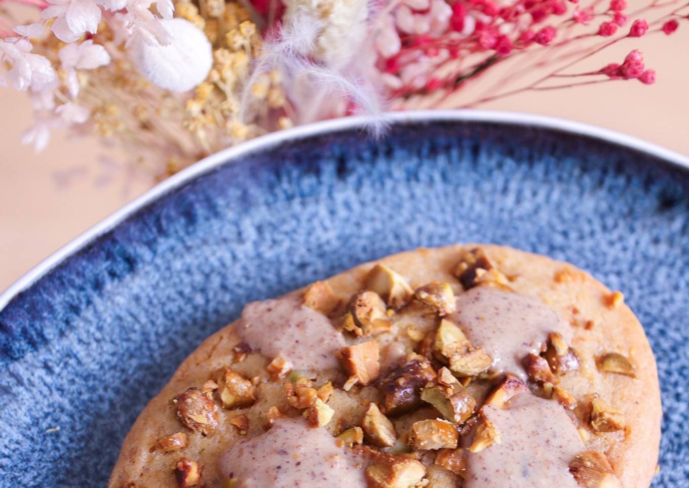 Cookie pistache praliné chocolat blanc