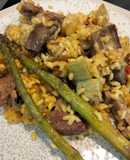 Arroz con magro y espárragos