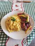 Tallarín a la huancaina con lomo saltado