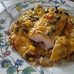 A picture of Cherokee Chicken Over Mexican Brown Rice.