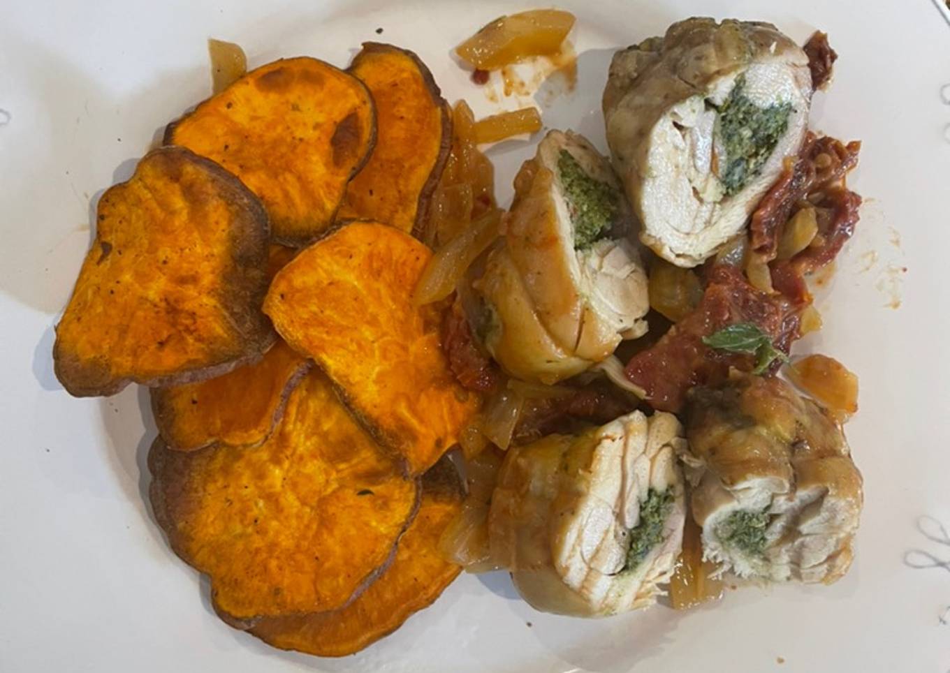 Rollitos de pollo rellenos de espinacas y camotes todo en freidora de aire 🙌🏻