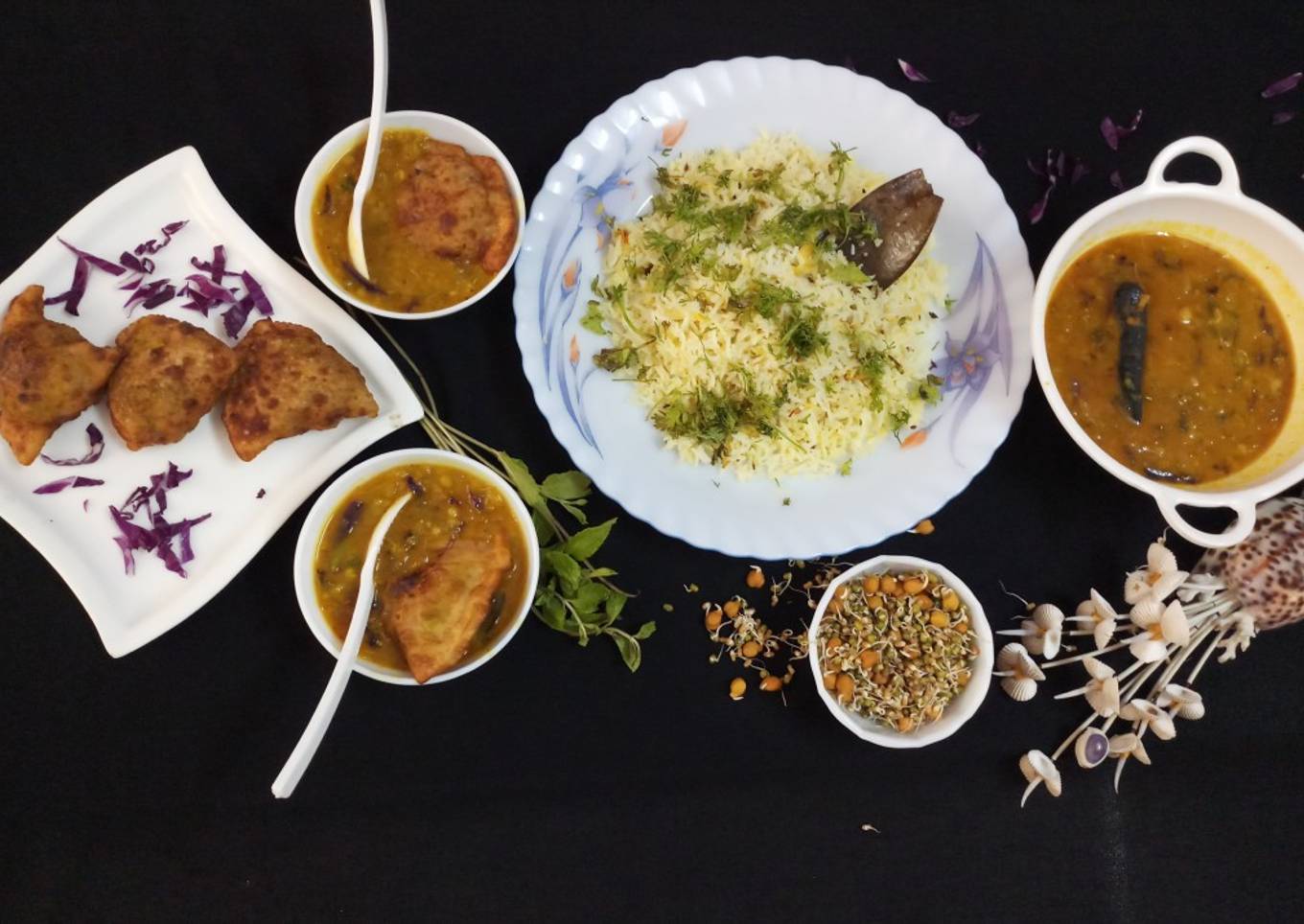 Burmese samosa curry with saffron rice