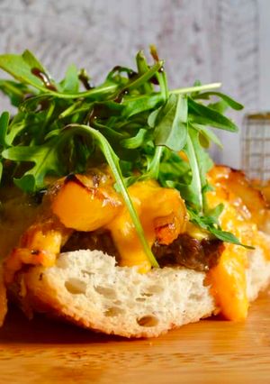 A picture of Open Cheese Steak Sandwich.