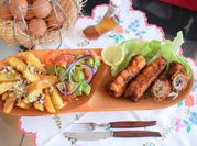 A picture of fried potato wedges