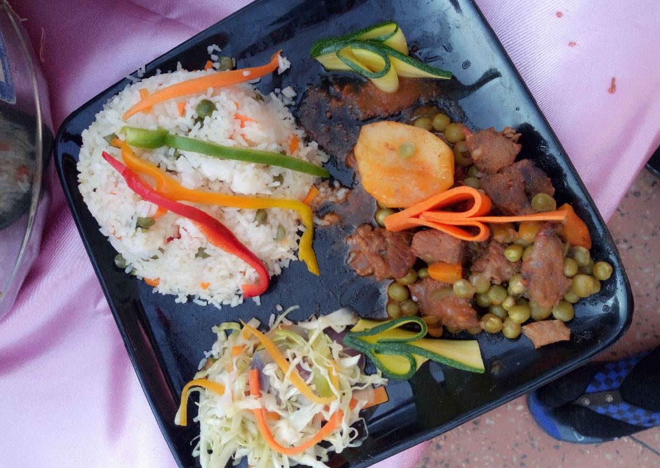 Irish Stew,vegetable rice and steamed cabbage