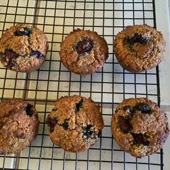 A picture of Oatmeal almond berry muffin.