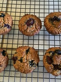 A picture of Oatmeal almond berry muffin.