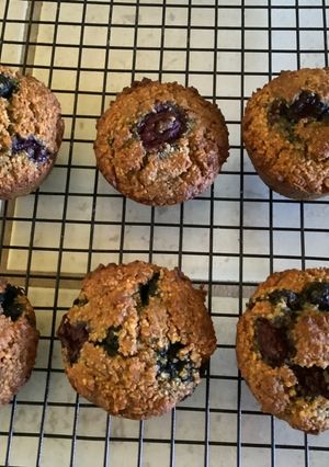 A picture of Oatmeal almond berry muffin.