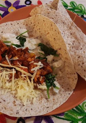 A picture of Sweet and smokey chicken wraps.
