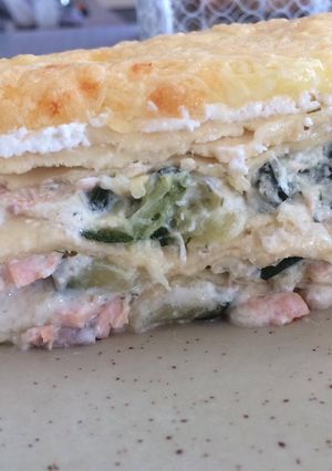 Une photo de Lasagnes courgettes, saumon et chèvre