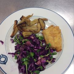 A picture of Pan Seared Cod with Apple Cashew Micro-green Salad .