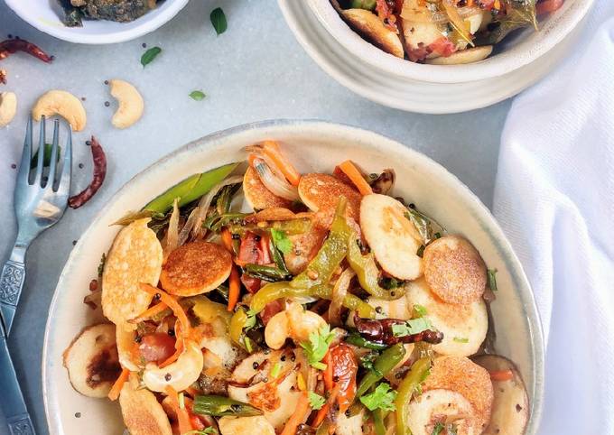 Mini uttapam Vegetables stir fry with tamarind ginger chutney