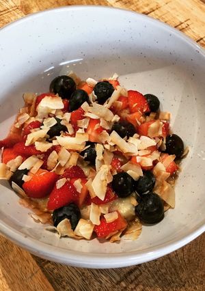 A picture of Strawberry & Toasted Coconut Porridge Bowl.