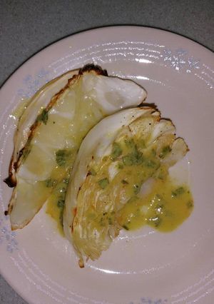 A picture of Roasted Cabbage with Chive-Mustard Vinaigrette.