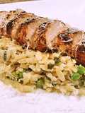 Lemon Garlic Basil Orzo with Grilled Chicken
