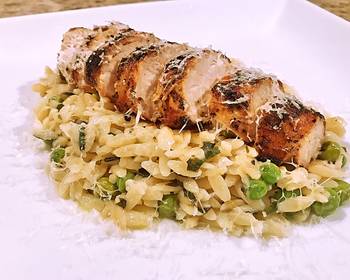 Unique Cuisine Lemon Garlic Basil Orzo with Grilled Chicken Very Delicious