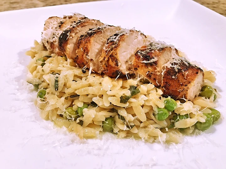 Simple Way Make Recipe Lemon Garlic Basil Orzo with Grilled Chicken that is Perfect, So Delicious}