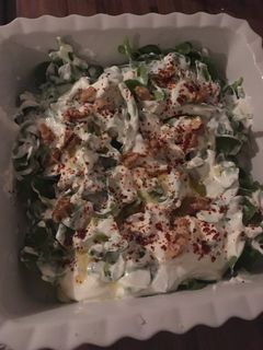 A picture of Purslane Salad With Strained Yogurt Sauce.