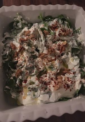 A picture of Purslane Salad With Strained Yogurt Sauce.