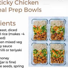 A picture of Sticky chicken meal prep bowls.