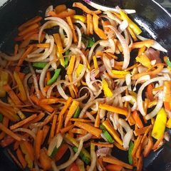 A picture of Carrots, Onion Pepper Stir Fry.