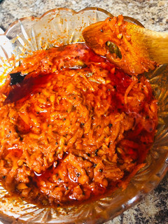 A picture of Garlicky Raw Mango thokku /pickle.