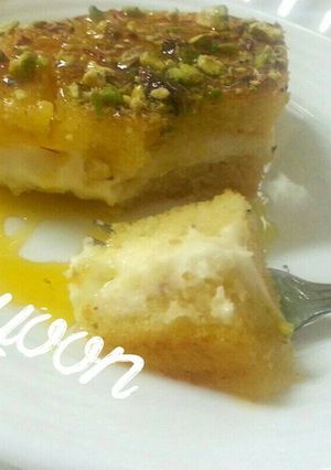 صورة لوصفة بسبوسة محشية جبن 👌💛