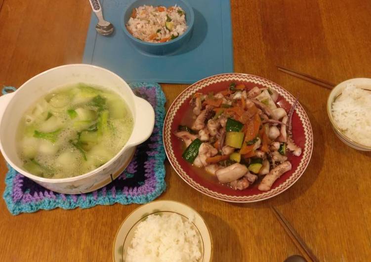 Stirfried Squid and Bok Choy soup