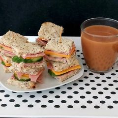A picture of My Ham, Cheese & Cucumber Sarnies.