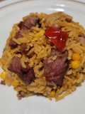Arroz con maíz y lomo de cerdo ahumado